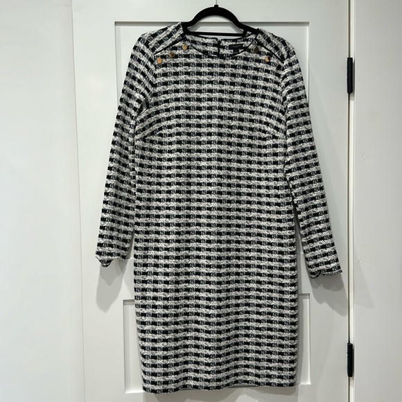 Ann Taylor houndstooth dress with gold flecks and buttons. - Picture 1 of 5